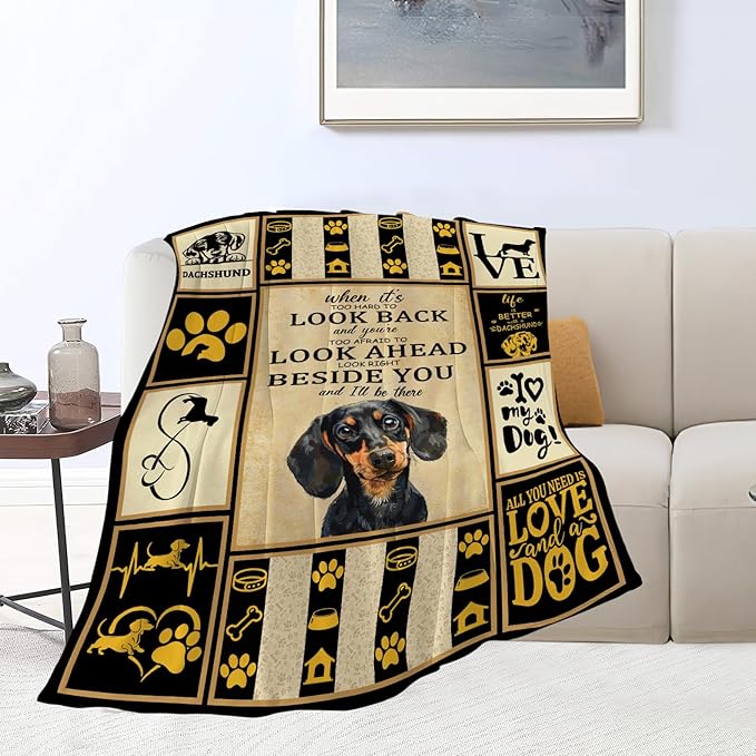 banonaty Dachshund Blanket Weiner Dog Throw Blanket Cozy Fleece Flannel Plush Bedding Dachshund Gifts Stuff for Women Men Boys Teen Girls Adult for Couch Sofa Bed Decor 50"X60"
