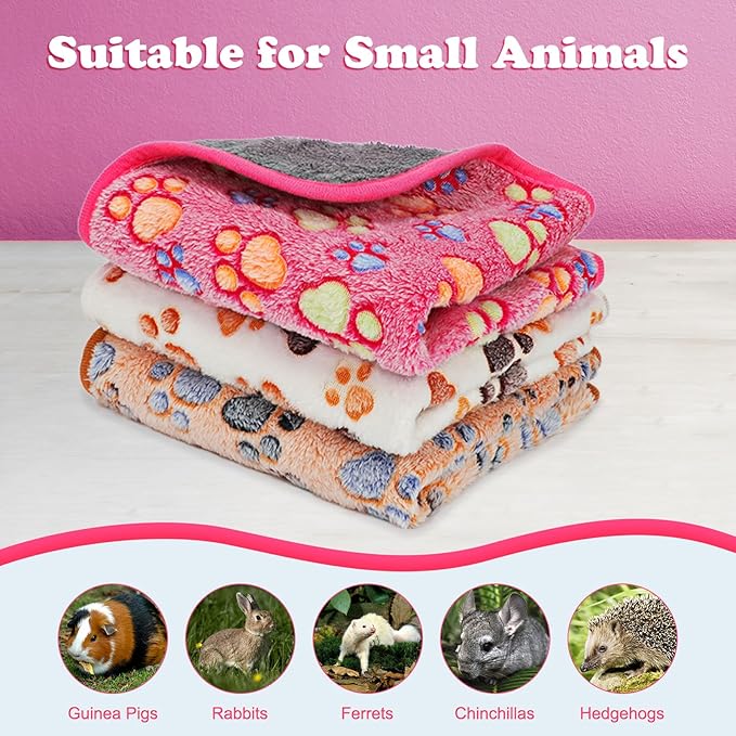 YUEPET Waterproof Guinea Pig Blankets Washable 3 Pack Small Animal Fleece Cage Liners Pet Soft Sleep Mat Pad Cover Warm Flannel Throw for Hamster Guinea Pig Rabbit Chinchilla Hedgehog Ferret 48"×24"