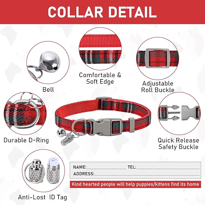 GAMUDA Small Dog Harness Collar and Leash Set, Step in No Chock No Pull Soft Mesh Adjustable Dog Vest Harnesses Plaid Reflective for Dogs Puppy Cats Kitten Rabbit (Red, S)