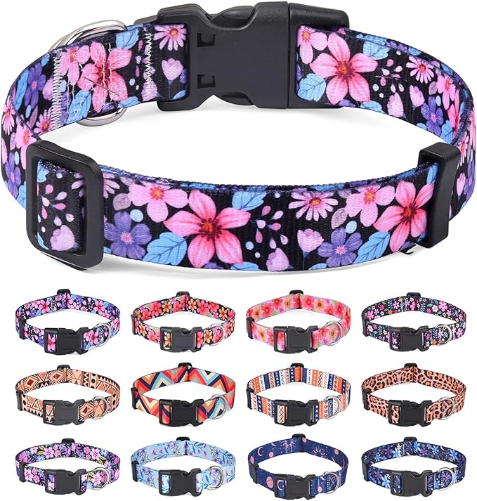 Dog Collar for Small Dogs Cats, Soft Comfy Pet Collar for Small Medium Large Dogs, Floral Pattern for Boy Girl Puppy Dogs Cats(Floral A,XS)