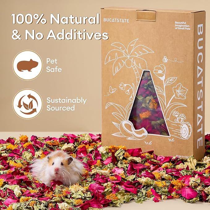 BUCATSTATE 5L Natural Flower & Hamster Bedding Soft Natural Bedding for Hamster Enrichment for Small Pets & Dwarf Syrian Hamsters, Gerbils, Mice