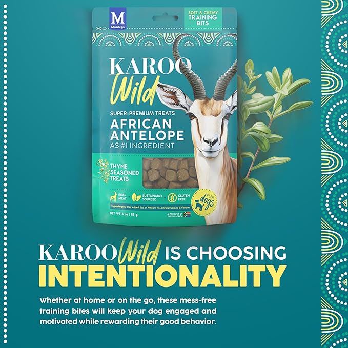 Karoo Wild Training Bits Thyme Seasoned Treats for Dogs – 4 oz – Soft & Chewy Protein Bits Made with African Antelope – Great for On-The-Go Rewards & Positive Reinforcement