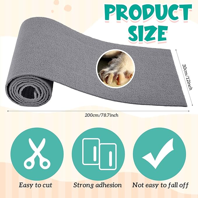 Rabbit Scratch Mat 12 Inch x 6.56 ft Self Adhesive Bunny Scratching Pad Cuttable Claw and Teeth Care Rabbit Mat for Cage Small Animal Scratching Rug for Biting Sleeping Nesting(Gray)