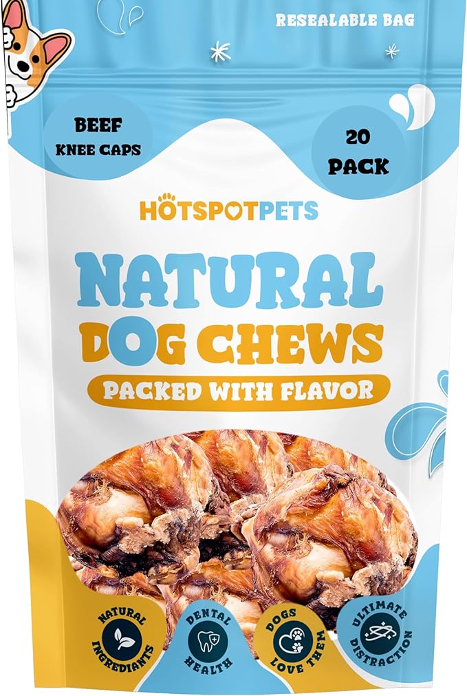 hotspot pets All Natural Beef Knee Caps for Dogs, Dog Bones, Single Ingredient Dog Chews for Aggressive Chewers - Long Lasting Rawhide Alternative Meat Bones