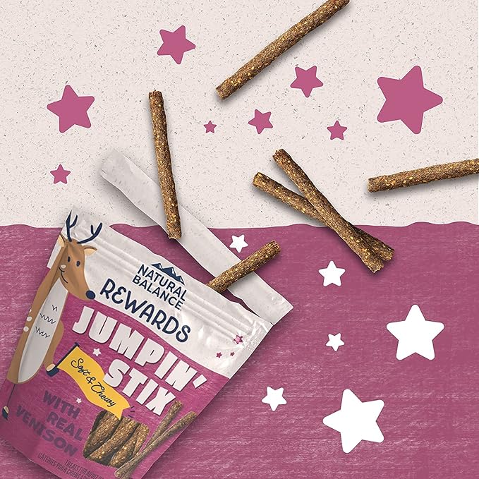 Natural Balance Limited Ingredient Rewards Jumpin' Stix, Grain-Free Dog Treats for Adult Dogs of All Breeds, Venison Recipe, 4 Ounce (Pack of 2)