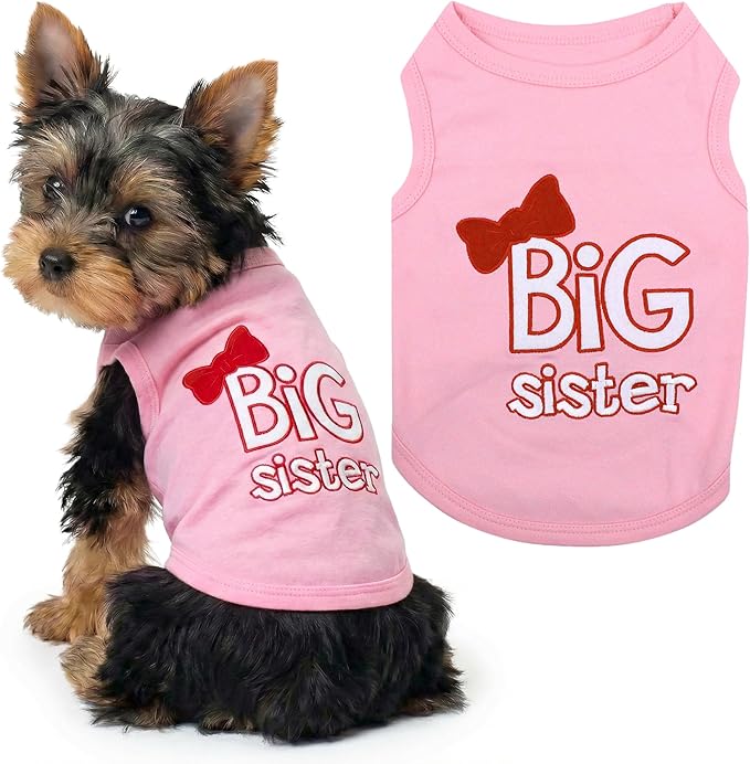 Parisian Pet Dog Shirt – 100% Cotton Shirts for Small Dogs – Pink Sleeveless Puppy Clothes – Lightweight and Breathable Dog Apparel – Girl Big Sister Dogs Clothes - Stretchy Pet T Shirts