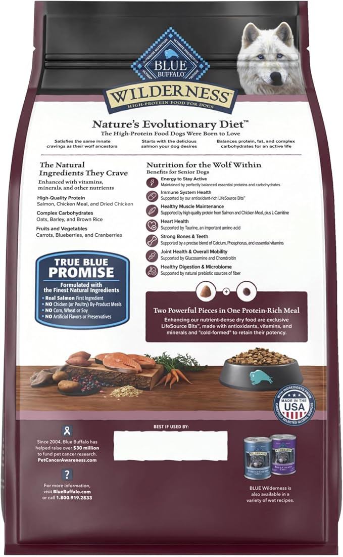 Blue Buffalo Wilderness High-Protein Natural Dry Food for Senior Dogs, Salmon Recipe, 4.5-lb. Bag