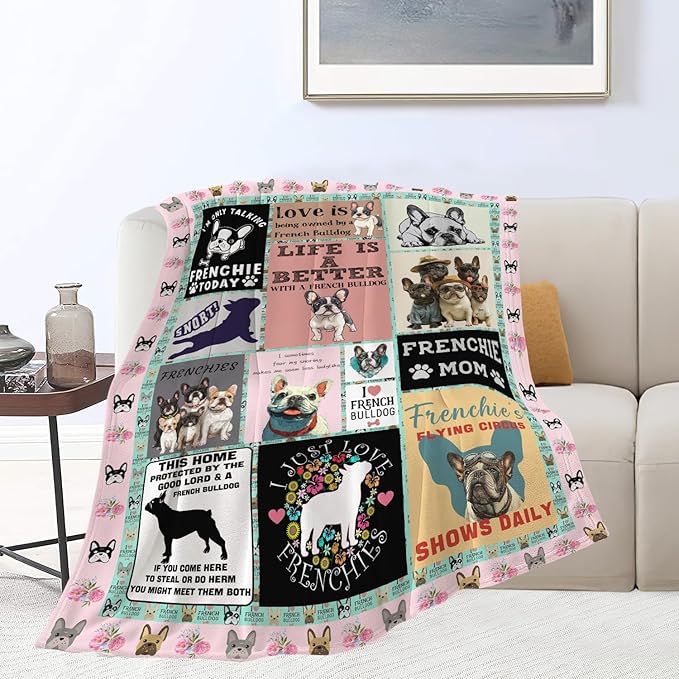 Boston Terrier Throw Blanket French Bulldog Frenchie Puppy Stuff Gifts for Dog Lover Kids Girls Boys Adults Women Men Soft Cozy Warm Plush Fluffy Fuzzy Fleece Blanket Decor 60''X80''