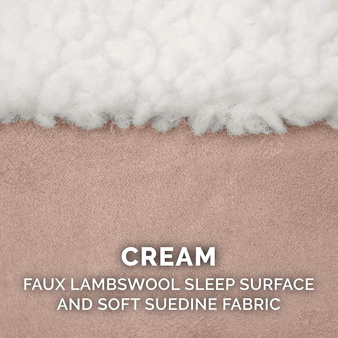 Furhaven 35" Round Memory Foam Dog Bed for Large/Medium Dogs w/ Removable Washable Cover, For Dogs Up to 50 lbs - Sherpa & Suede Snuggery - Cream, 35-inch
