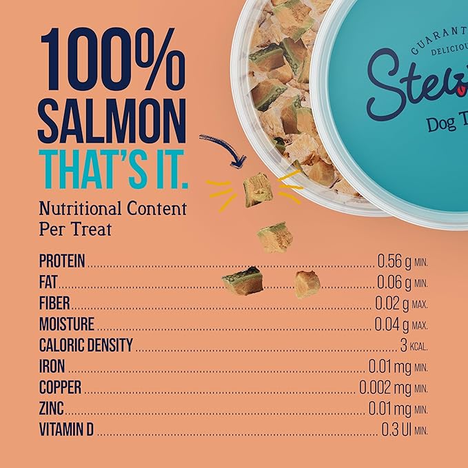Stewart 100% Wild Salmon Dog Treats, 9.5 oz Tub, ~190 Pieces, Freeze Dried Raw, Single Ingredient, 65% Protein Training Treats or Meal Topper, Grain Free, Gluten Free