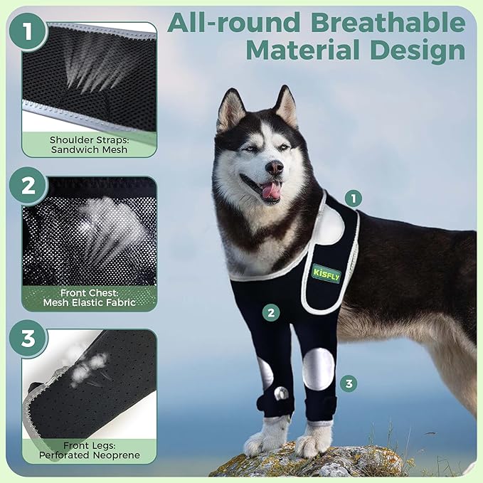 Dog Front Leg Brace, Provides Elbow & Shoulder Support, Helps Reduce Hygroma, Calluses and Pressure Sores, Anti-Licking Design with Reflective Strips, Both Legs, Size L