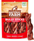 Natural Farm Odor-Free Braided Bully Sticks (6 Inch, 5 Pack) - 100% Grass-Fed Beef, Grain-Free, Low Fat & Fully Digestible Best Dental Treats - Safest Long Lasting Pizzle Chews to Keep Your Dog Busy