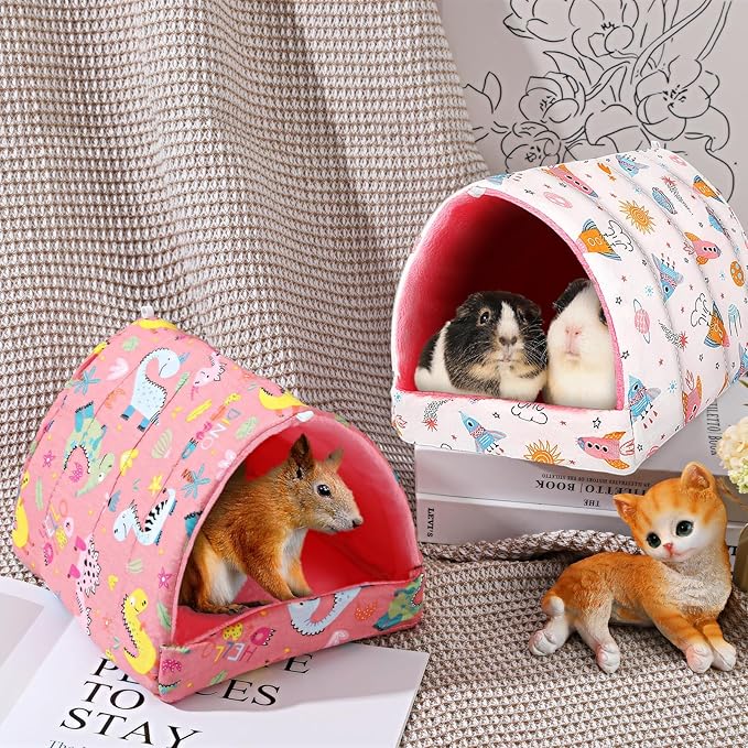 UPINS 2 Pack Guinea Pig Bed, Guinea Pig Hideout Washable Small Animal House Cage Accessories for Dwarf Rabbits Chinchillas Hamsters Hedgehogs Ferrets Bearded Dragons and Rats