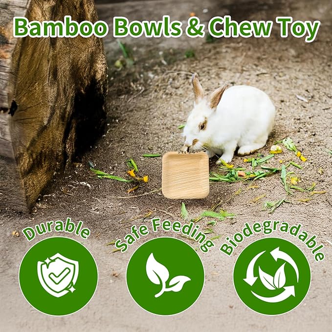 50 Pcs Disposable Palm Leaf Bowls 4 inch Bowl for Rabbits, Compostable Like Bamboo Bowls Disposable Bowl Bunny Chew Toys Chewable Dish for Rabbits,Bunnies,Hamsters,Parrot