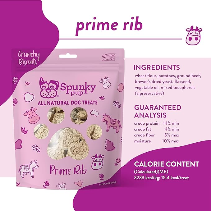 Spunky pup Prime Rib, Crunchy Biscuit Treats, 10 oz