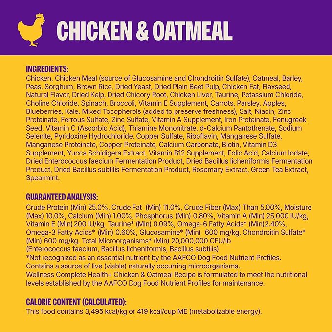 Wellness Complete Health+ Dry Dog Food Chicken & Oatmeal Recipe (4 Pound Bag)