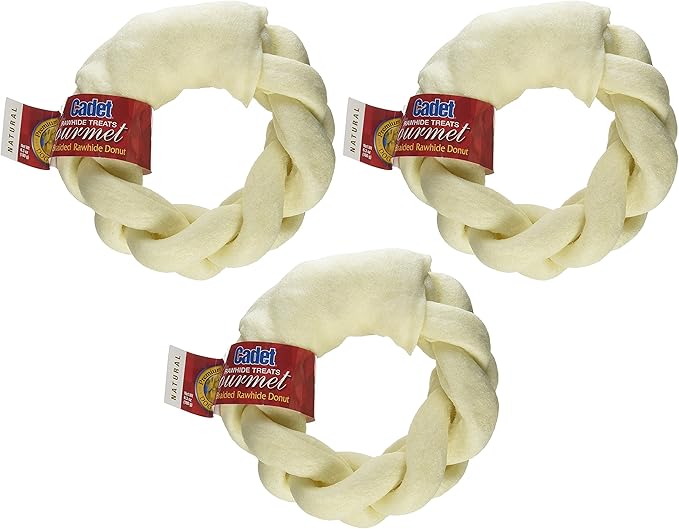 Cadet Rawhide Treats Gourmet 5" Braided Rawhide Donut Pack of 3