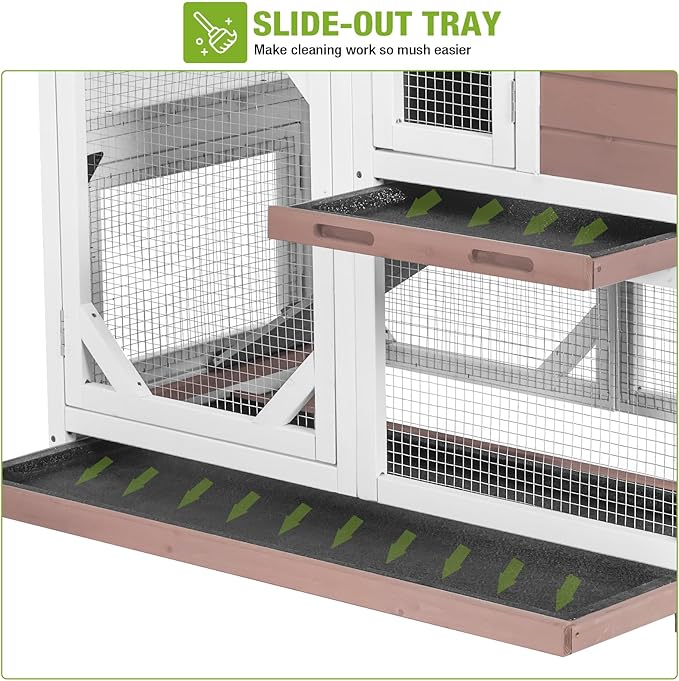 GUTINNEEN Rabbit Hutch Mobile Bunny Cage with Wheels, Chewproof Ramp, Leak Proof Trays – Ideal Cage for Rabbits, Guinea Pigs, and Chickens, Indoor/Outdoor Use,39.4" L x 22" W x 37" H, Brown