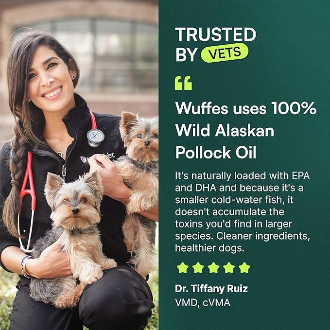 Wuffes Advanced Omega 3 Fish Oil for Dogs, Natural EPA & DHA Fatty Acids, Supports Healthy Skin and Coat, Joint Nutrition, Digestion & Immune System - 100% Pure Wild Alaskan Fish Oil - 8 Oz