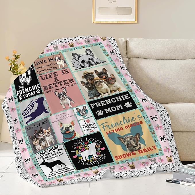 Boston Terrier Throw Blanket French Bulldog Frenchie Puppy Stuff Gifts for Dog Lover Kids Girls Boys Adults Women Men Soft Cozy Warm Plush Fluffy Fuzzy Fleece Blanket Decor 40''X50''