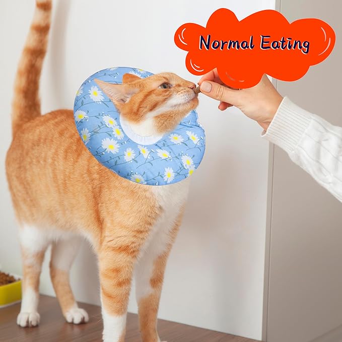 Seyezo Cat Cone Collar Soft, Adjustable Cat Recovery Collars Kitten Cones to Stop Licking, Cute Donut E Collar After Surgery, Anti-Lick Wound Healing Elizabethan Collar for Kitten(Blue Daisy, Medium)
