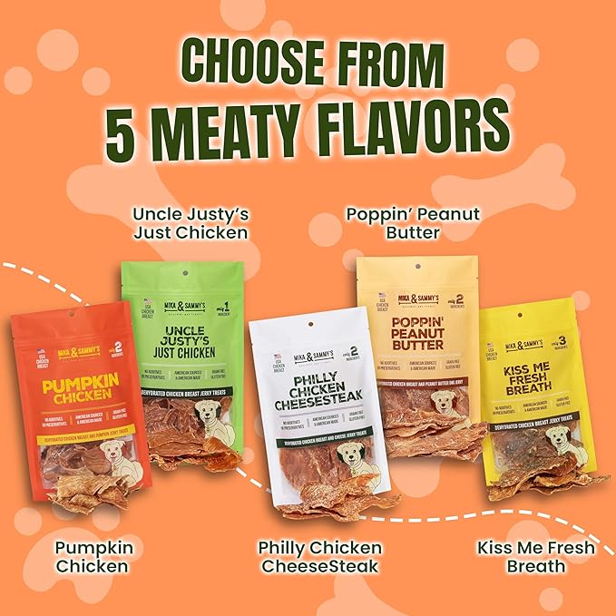 Gourmet Chicken Jerky Dog Treats Made in The USA. Cage-Free, No additives (Pumpkin Chicken 5 0z)