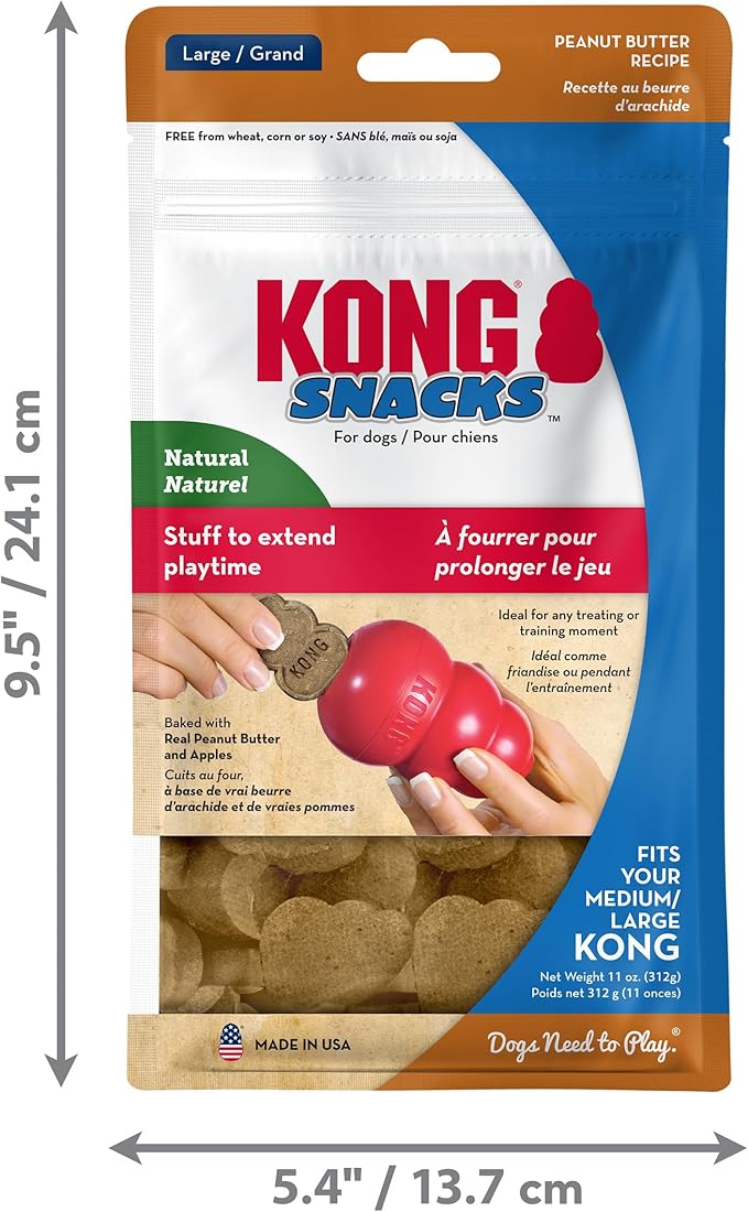 KONG Snacks Dog Treats – 2-Pack | All-Natural, Made in USA, Fits Classic Toys, No Wheat, Corn or Soy (Large, Peanut Butter)