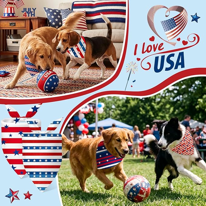 Shyyween 100 Pcs 4th of July Dog Bandanas Bulk for Patriotic American Striped Star Red White and Blue Independence Day Flag Scarf for Small Medium Large Outfit(Striped Star, 25.6 x 17.7 x 17.7 Inch)