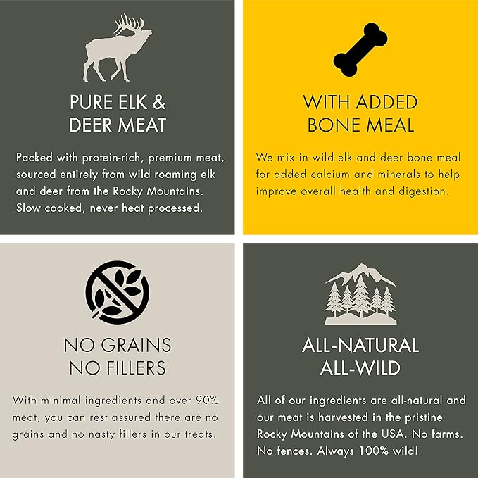 Venison Jerky Training Treats for Dogs – Elk & Deer Meat Protein Dog Treat High-Value Reward – All-Natural, No Fillers, Grain-Free, No Artificial Preservatives – 8 oz (3 Pack)