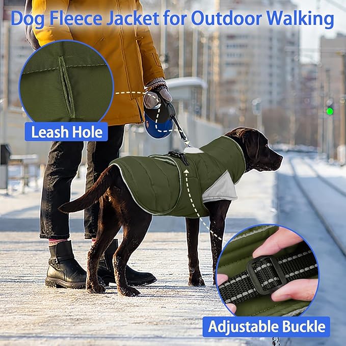 MIGOHI Thermal Large Dog Fleece Jacket - Rainproof Coat for Large Dogs, Thick Dog Winter Coat,Snow Jacket for Dogs Windproof for Hunting Camping,Windy Chilly Days,Doberman,Great Dane,3XL,ArmyGreen