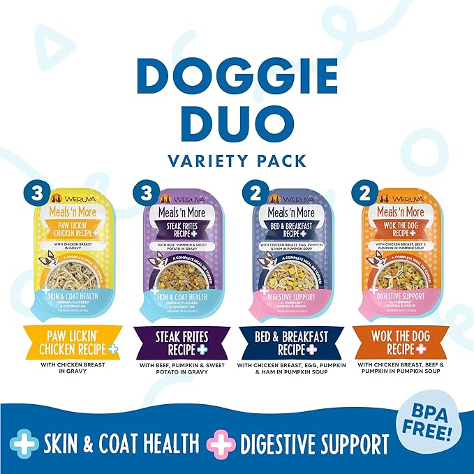 Weruva Meals 'n More Wet Dog Food, Doggie Duo Trial Variety Pack, 3.5oz Cup, Pack of 4