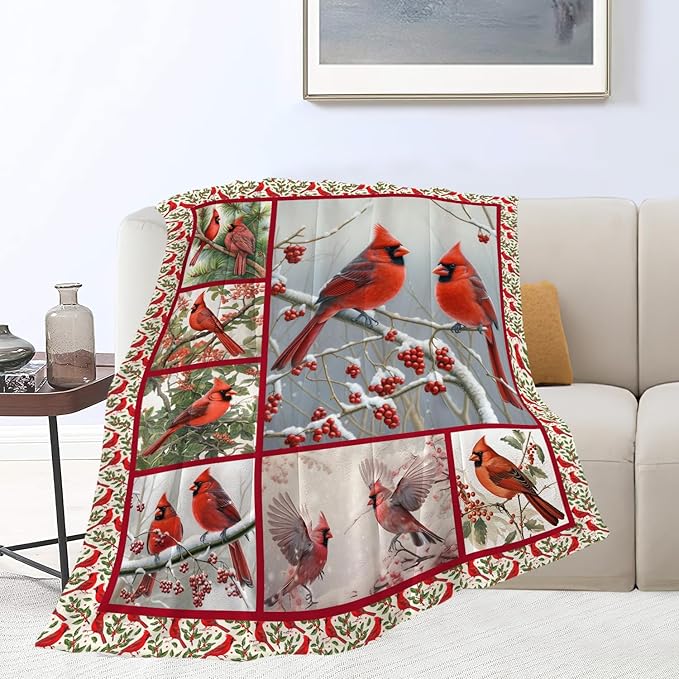 Cardinal Blanket Red Bird Throw Blanket Gifts for Women Men Boys Girls Kids Adults Super Soft Cozy Plush Fluffy Fuzzy Fleece Blanket Home Decor 50''X60''