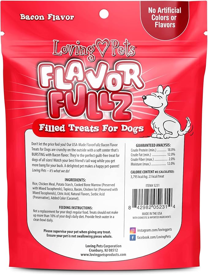 Loving Pets Flavorfullz Filled Treats for Dogs, Bacon 6 oz. (Pack of 2)