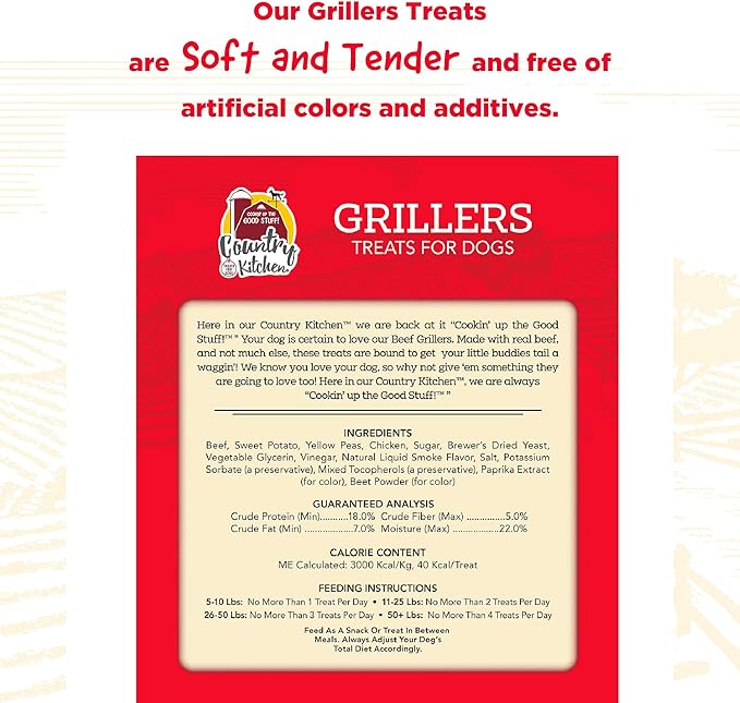 Country Kitchen Beef Grillers Dog Treats, High Protein, Low Fat, No Artificial Colors, 10 oz