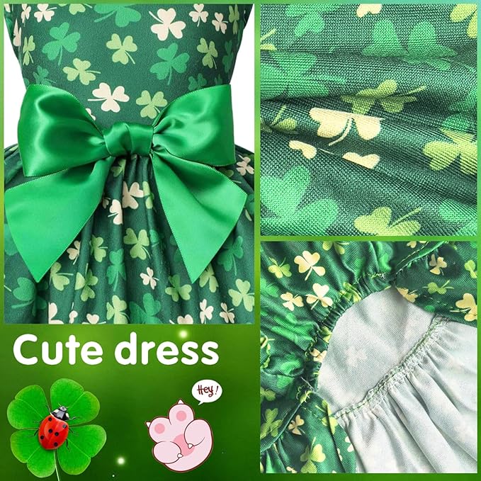 Idepet St. Patrick's Day Dog Dress with Bow Dog Tulle Skirt for Small Dog Girls Green Puppy Dress Cat Apparel Pet Holiday Outfits (Green, X-Large)