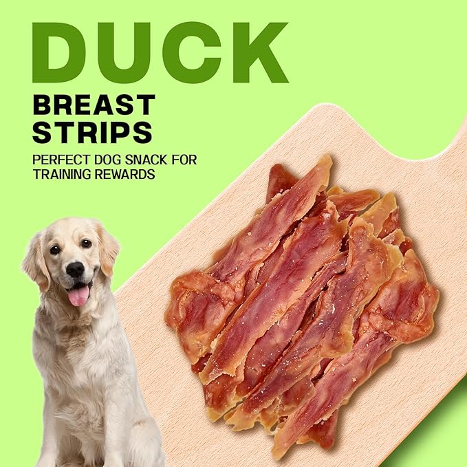 Duck Breast Strips Dog Treats - Chewy Jerky Made with Real Duck - Novel Protein, Limited Ingredient Snack for All Breeds, Healthy Training Rewards for Sensitive Dogs
