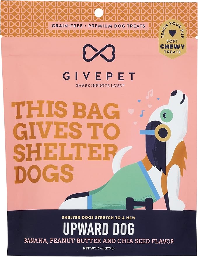 GivePet Upward Dog Dog Treats 6 Oz - Premium Soft Dog Training Treats, No Artificial Flavors - Banana, Peanut Butter and Chia Seed Dog Snacks - Dog Treat Bag