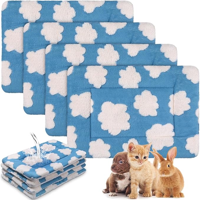 Haull 4 Pcs Waterproof Guinea Pig Bedding Guinea Pig Bed Plush Cage Liners Soft Rabbit Dog Crate Pad Cat Mat Reversible Cozy Animal Pee Pad Hamster Bunny Mat Accessory(White Cloud,13 x 18.5 Inch)