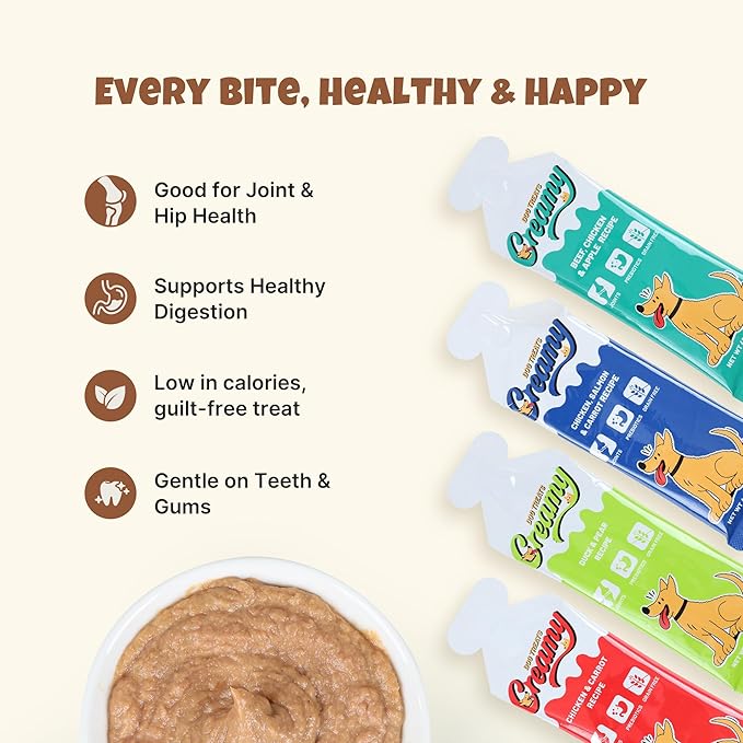 M-PETS Beef Chicken & Apple Lickable Dog Treats,Soft Healthy Dog Snacks in Squeeze Tubes for Puppies & Seniors,Reward Training or Food Topper,Low-Calorie Puree for Joint & Digestive Support – 8 Pack