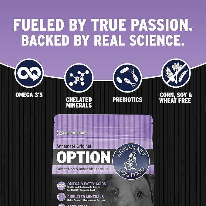 Annamaet Original Option Formula Dry Dog Food, 24% Protein (Salmon & Brown Rice), 40-lb Bag
