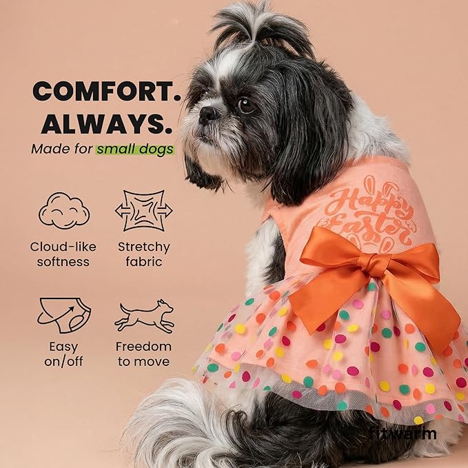 Fitwarm Happy Easter Day Dog Dress 100% Cotton Girl Dog Clothes Easter Bunny Dogs Dresses Pet Apparel Doggie Tutu with Bowknot Cat Clothing Puppy Dresses Doggy Costume Attire Orange XX-Small