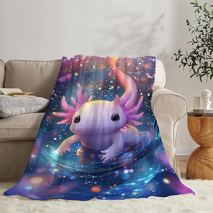 Axolotl Throw Blanket Axolotl Stuff Gifts for Kids Girls Boys Adults Women Man Soft Cozy Warm Plush Fluffy Fuzzy Fleece Blanket Decor 50''X60''