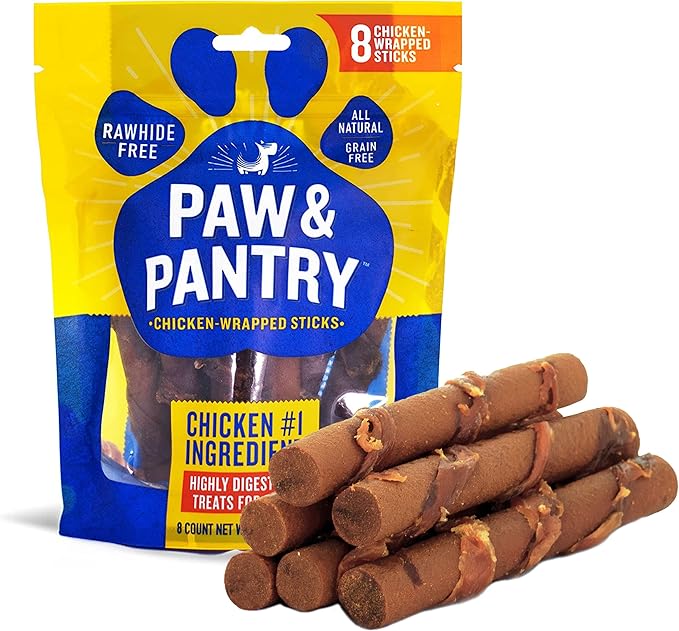 Paw & Pantry 5" Soft & Chewy USA-Chicken Wrapped Sticks for Dogs - Pack of 8 Rawhide Free Chicken Dog Treats - Grain-Free & Highly Digestible Chicken Wrapped Dog Treats - Great Savory Flavor