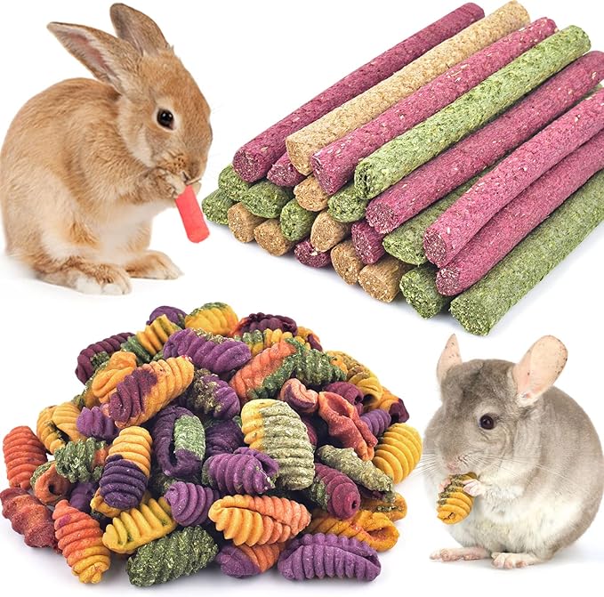 ERKOON 25 Pcs Timothy Hay Sticks with Chinchilla Treats,Rabbit Chew Toys for Teeth Natural Timothy Grass Molar Sticks Rabbits Treats for Bunnies, Chinchilla Guinea Pigs, Gerbil, Hamster