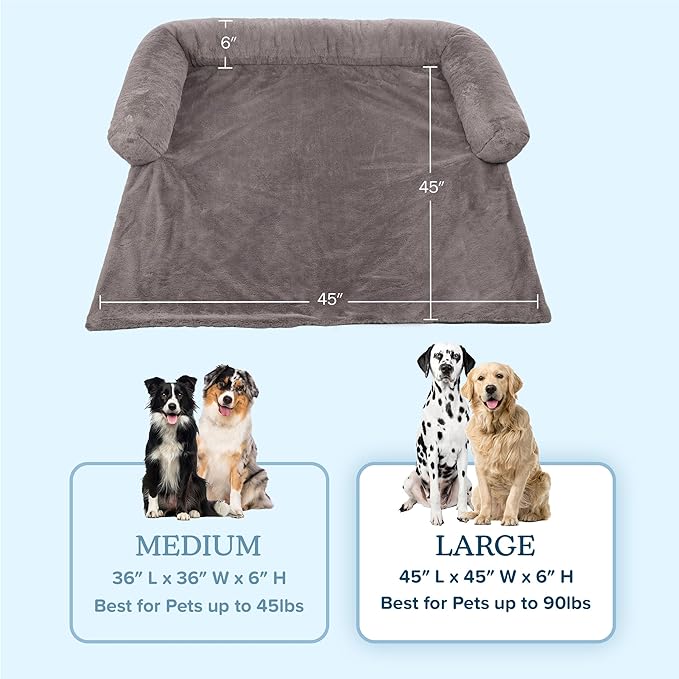 PETMAKER Couch Cover for Dogs Washable - 45x45in Plush Dog Couch Cover Protector for Large Pets - Washable Pet Furniture Protector with Foam Bolster and Non-Slip Bottom - Puppy Essentials (Gray)