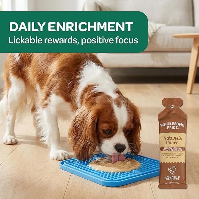 Wholesome Pride Nature’s Purée Creamy Dog Treats, Squeezable Lickable Treat & Topper, 1.4 oz Pouches, 8-Count, 4-Flavor Variety Pack
