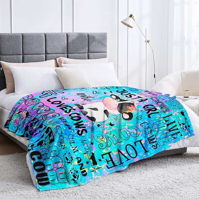 Cow Blanket Gifts for Cows Lovers Soft Flannel Cow Throw Blanket Birthday Stuff Gifts Bedding Decor for Kids Adults 50"x40"