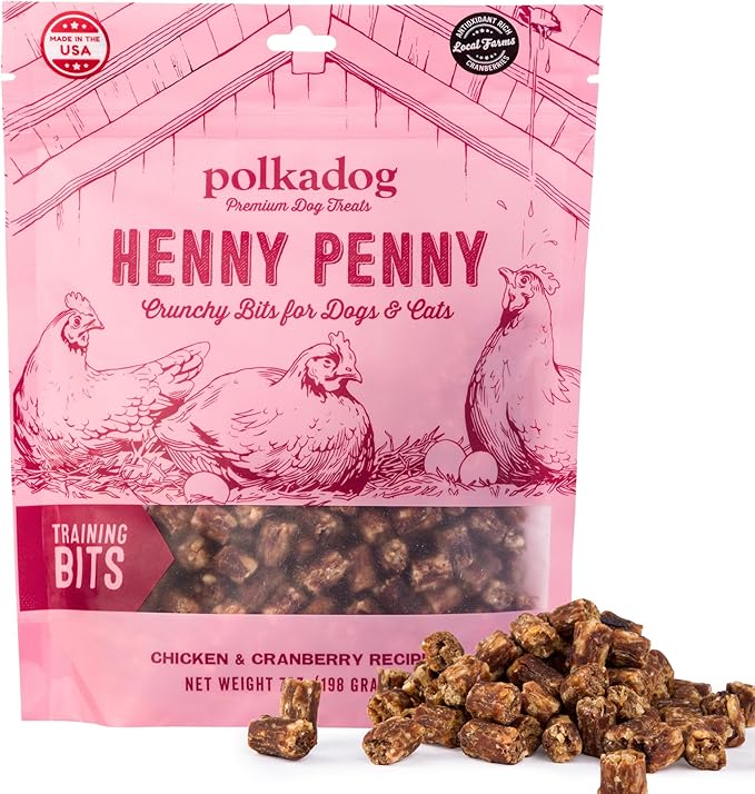 Polkadog Henny Penny Chicken & Cranberry Crunchy Training Bits - All Natural, Limited Ingredient, Premium Training Treats for Dogs. Great for Allergies, Handcrafted in USA - 7oz (1pk)