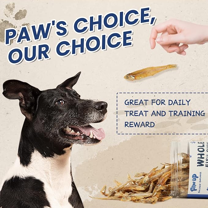 PAWUP Dried Whole Fish Dog Treats, High Protein & Omega-3 for Skin & Coat, Training Rewards for Small & Medium Dogs, Grain Free, 8 oz