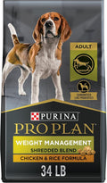 Purina Pro Plan Weight Management Dog Food Dry, Shredded Blend Chicken and Rice Formula - 34 lb. Bag